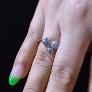925 Sterling Silver Heart Moving Charm Studded Bow Shape Ring Size 9